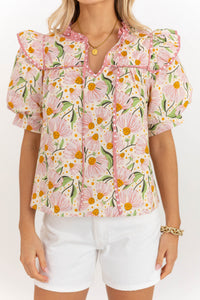 Simply A Good Idea Pink Floral Blouse