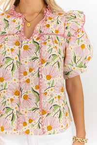 Simply A Good Idea Pink Floral Blouse