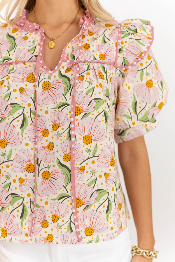 Simply A Good Idea Pink Floral Blouse