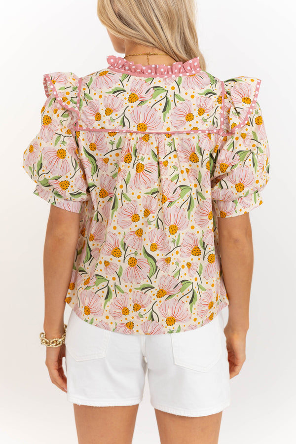 Simply A Good Idea Pink Floral Blouse
