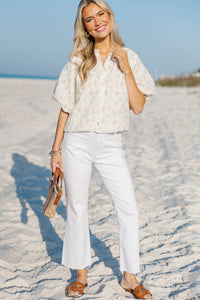 Feels Like A Yes Cream Ditsy Floral Blouse