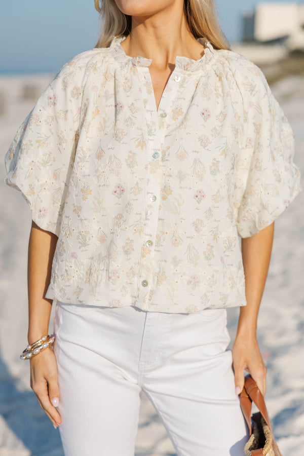 Feels Like A Yes Cream Ditsy Floral Blouse