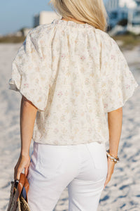 Feels Like A Yes Cream Ditsy Floral Blouse