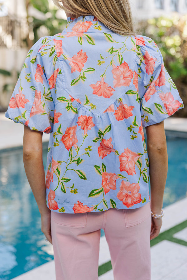 Perfectly Pretty Blue Floral Blouse