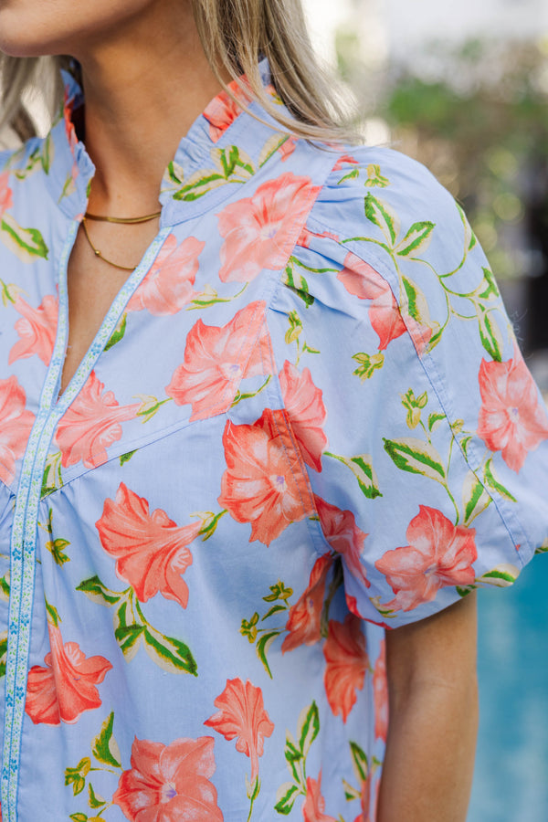 Perfectly Pretty Blue Floral Blouse