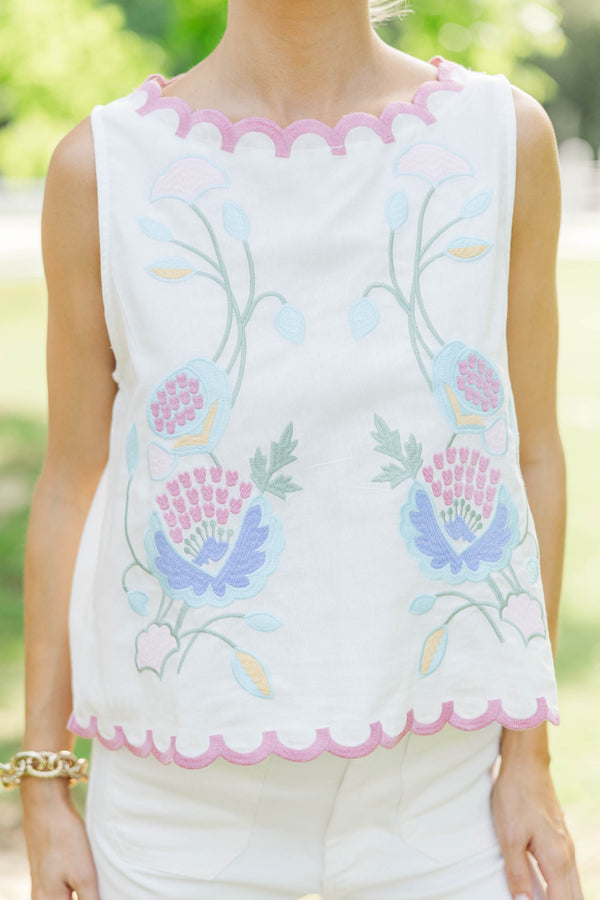 In A Good Place White Embroidered Tank