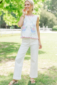 In A Good Place White Embroidered Tank