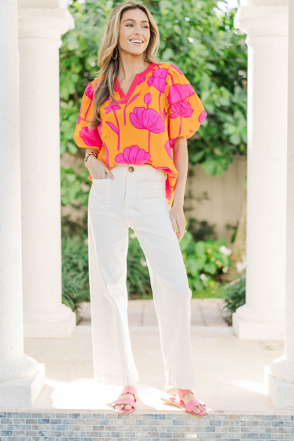 Feel Good Moments Orange Floral Blouse