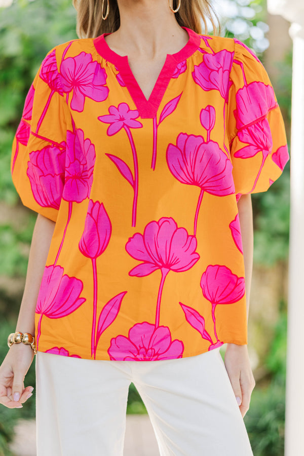 Feel Good Moments Orange Floral Blouse