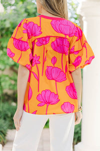 Feel Good Moments Orange Floral Blouse