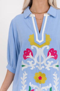 Hoping You’d Notice Blue Embroidered Blouse