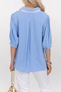 Hoping You’d Notice Blue Embroidered Blouse