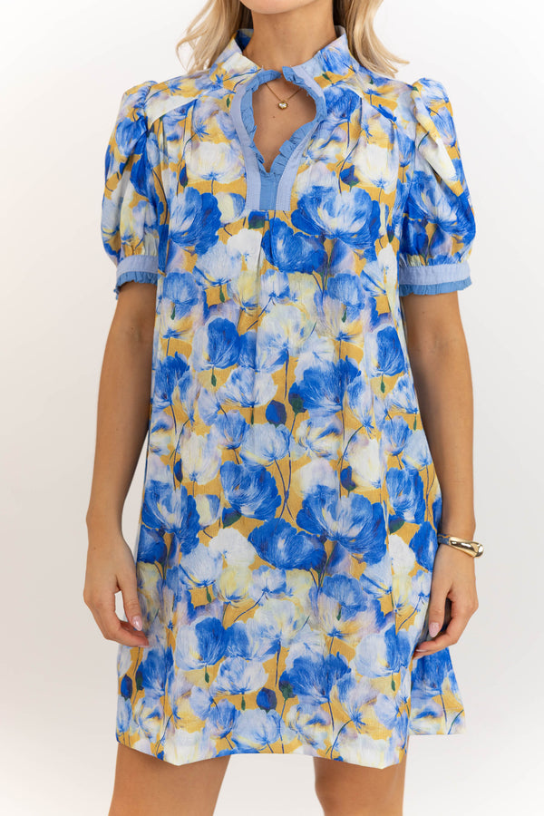 Just Slip It On Blue Floral Dress