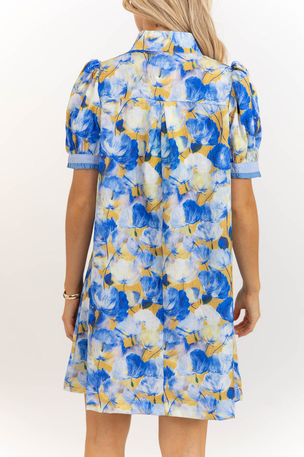 Just Slip It On Blue Floral Dress
