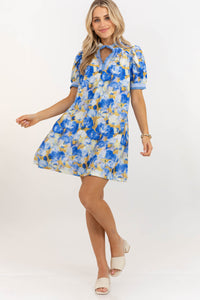 Just Slip It On Blue Floral Dress