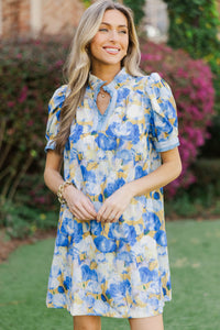 Just Slip It On Blue Floral Dress