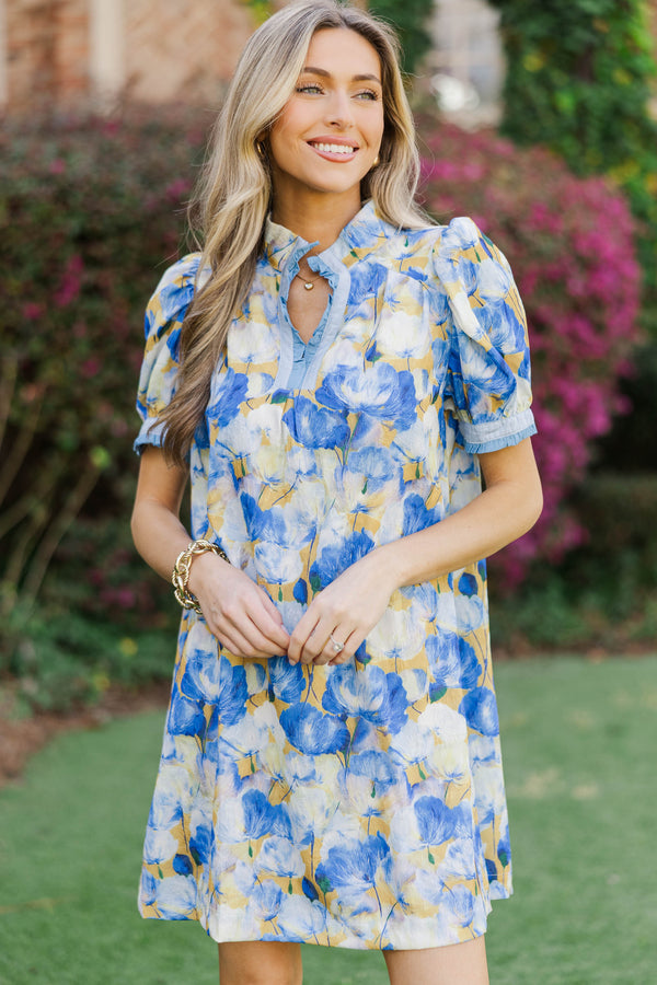 Just Slip It On Blue Floral Dress