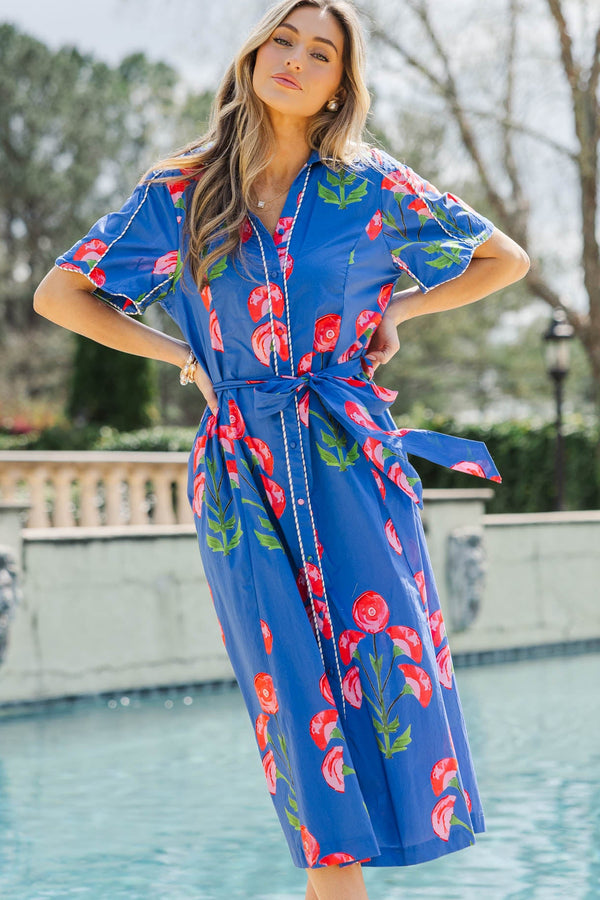 Instant Style Blue Floral Midi Dress
