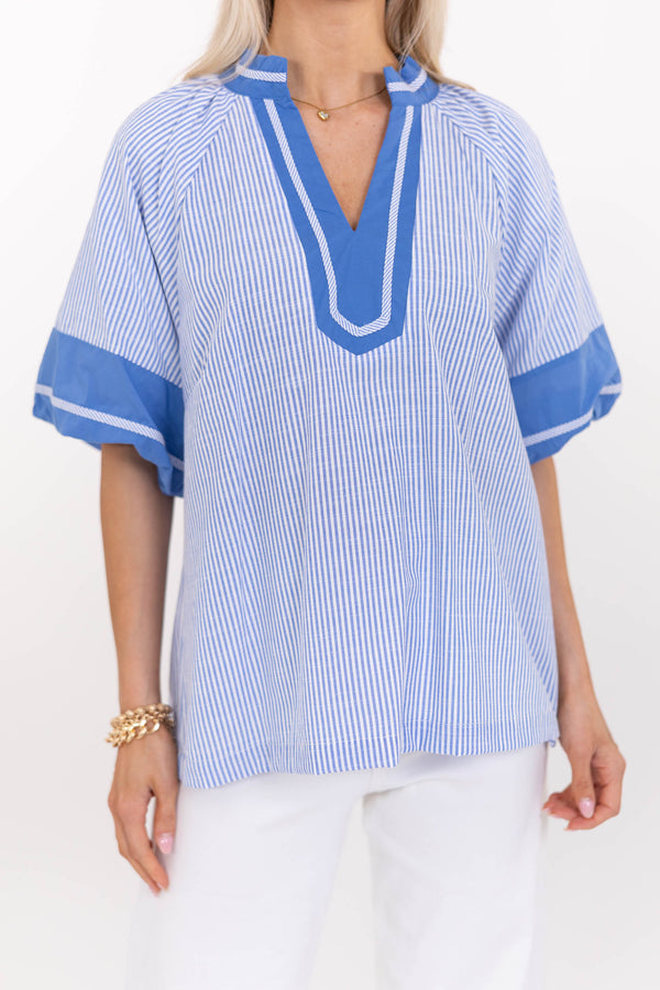 Feels Right Every Time Blue Striped Blouse