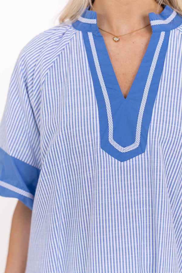 Feels Right Every Time Blue Striped Blouse