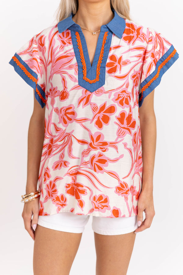 Relax Into It Pink Floral Blouse