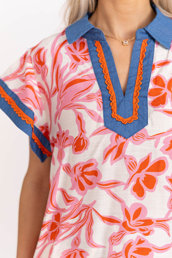 Relax Into It Pink Floral Blouse