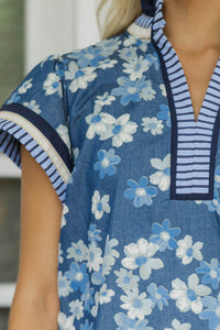 Casual But Thoughtful Blue Mixed Print Dress