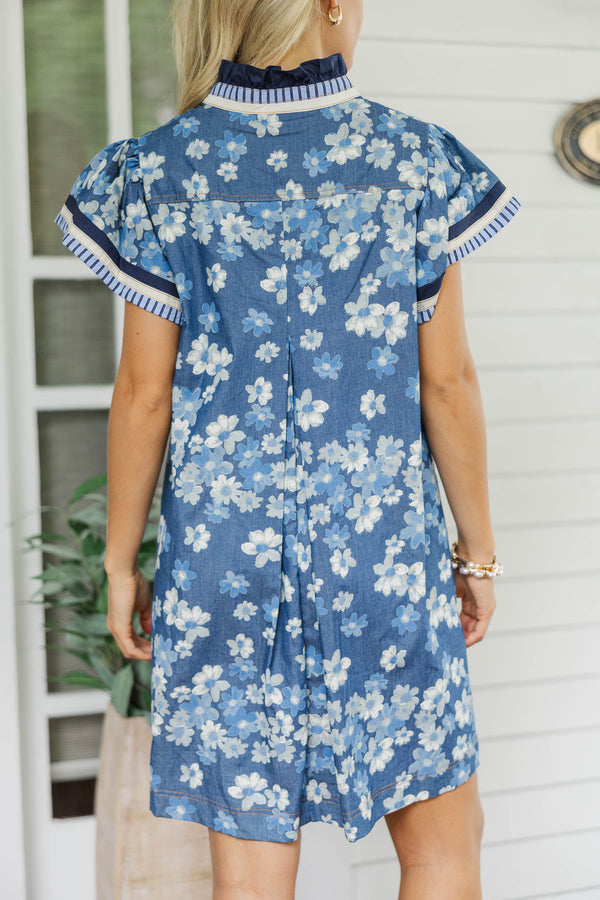 Casual But Thoughtful Blue Mixed Print Dress