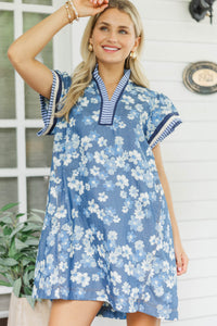 Casual But Thoughtful Blue Mixed Print Dress