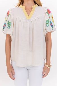 After Five Oatmeal Embroidered Blouse