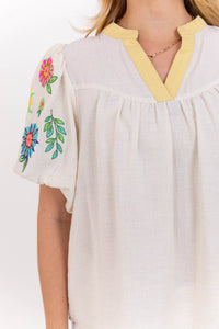 After Five Oatmeal Embroidered Blouse