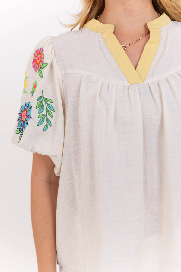 After Five Oatmeal Embroidered Blouse