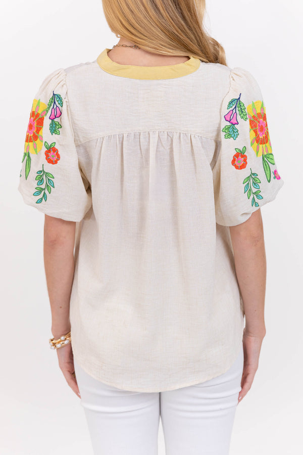 After Five Oatmeal Embroidered Blouse