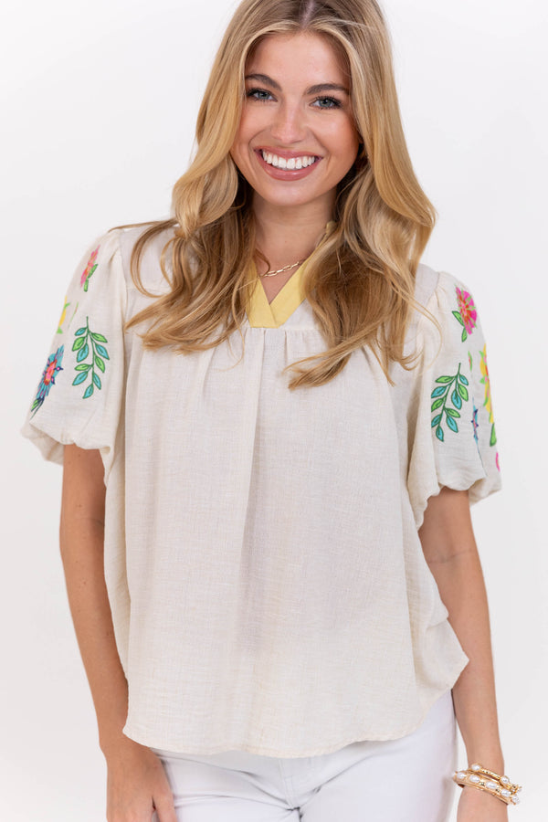 After Five Oatmeal Embroidered Blouse