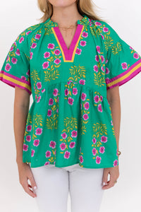 Happiest Here Green Floral Blouse