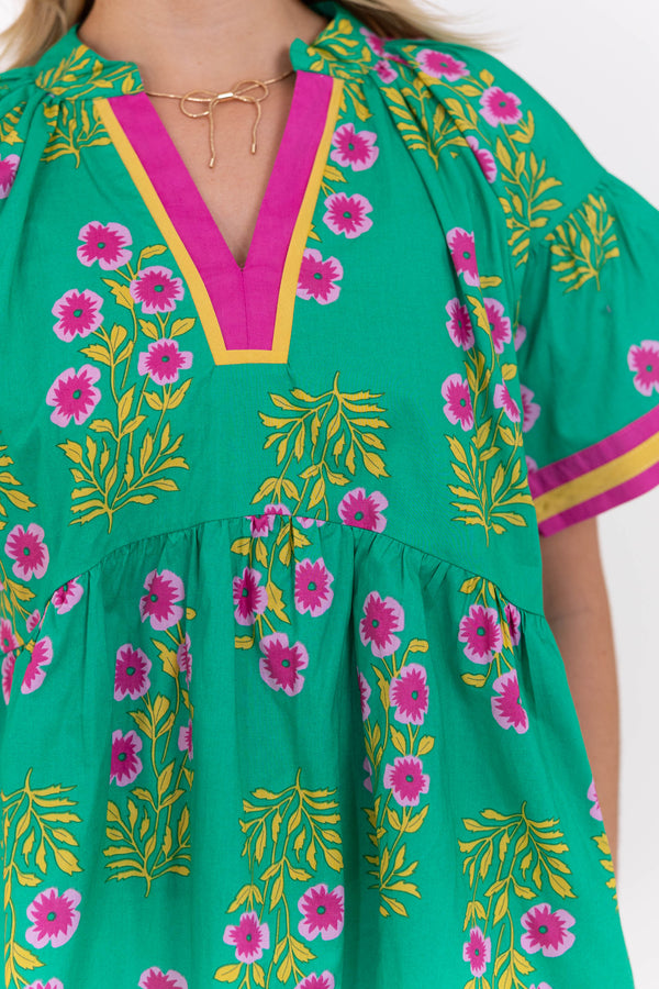 Happiest Here Green Floral Blouse