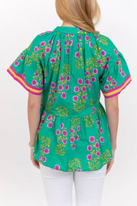Happiest Here Green Floral Blouse