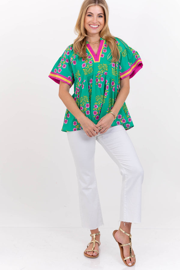 Happiest Here Green Floral Blouse