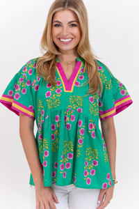 Happiest Here Green Floral Blouse