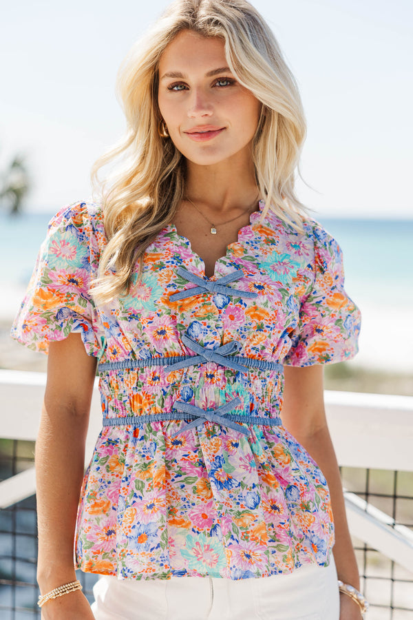 Market Stroll Pink Ditsy Floral Blouse