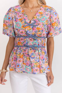 Market Stroll Pink Ditsy Floral Blouse