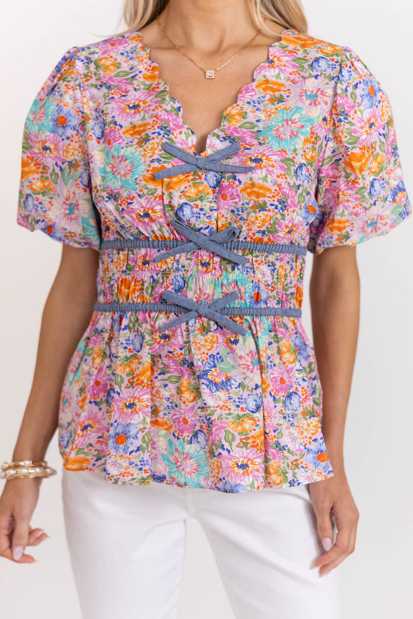 Market Stroll Pink Ditsy Floral Blouse
