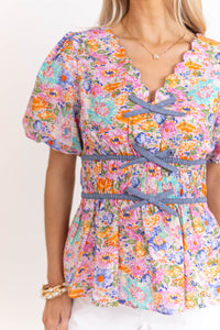 Market Stroll Pink Ditsy Floral Blouse