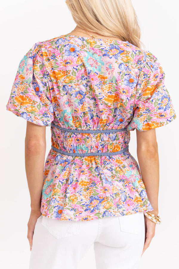 Market Stroll Pink Ditsy Floral Blouse