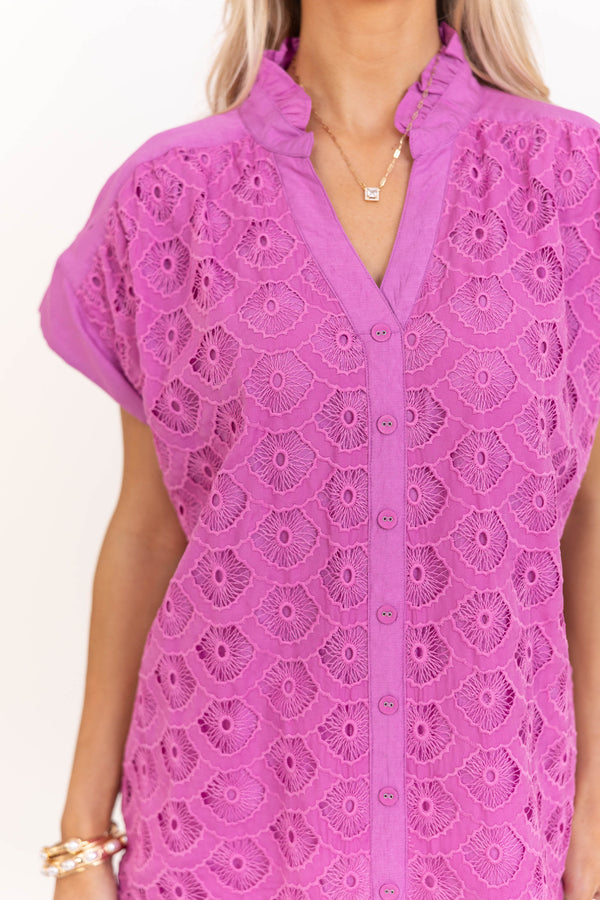 Everyday Appeal Pink Eyelet Blouse