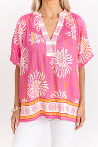 Loving Every Minute Pink Medallion Blouse