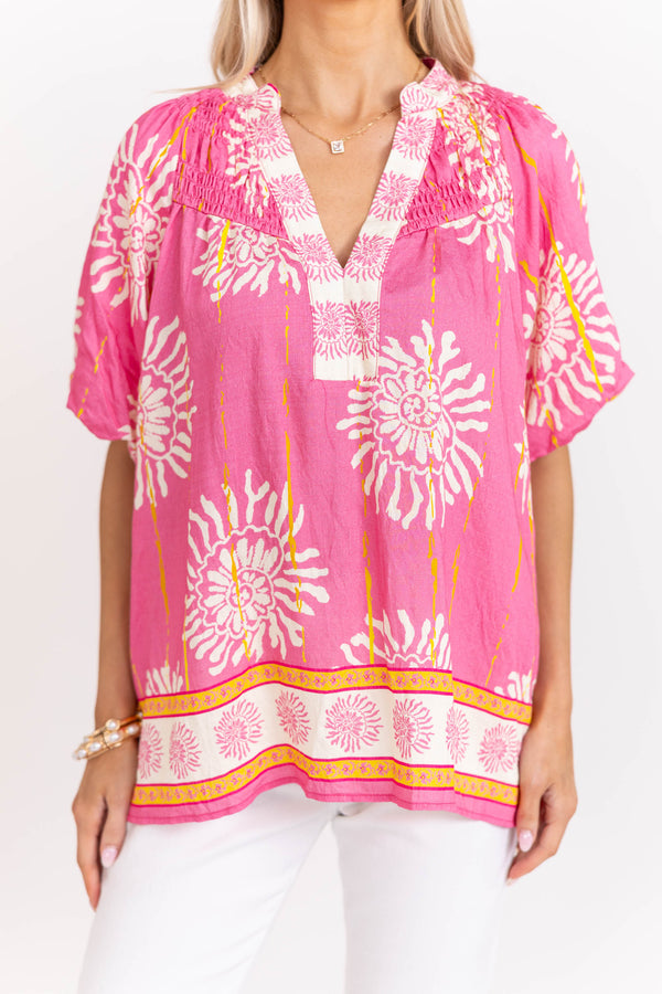 Loving Every Minute Pink Medallion Blouse