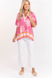 Loving Every Minute Pink Medallion Blouse