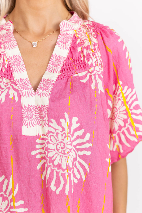 Loving Every Minute Pink Medallion Blouse