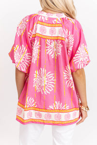 Loving Every Minute Pink Medallion Blouse